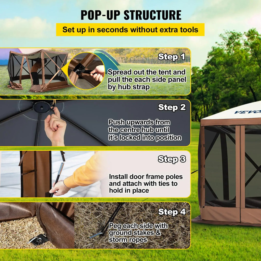 【DealsForYouDays】VEVOR Gazebo Screen Tent, 10 x 10 ft, 6 Sided Pop-up Camping Canopy Shelter Tent with Mesh Windows, Portable Carry Bag, Ground Stakes, Large Shade Tents for Outdoor Camping, Lawn and Backyard