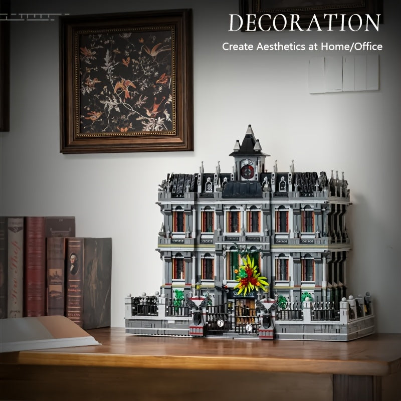 7499-piece giant bat movie hospital building block set (includes bottle opener), with lights, classic movie architecture blocks, perfect for fans, modular street view building block model, home decoration, christmas/new year gift