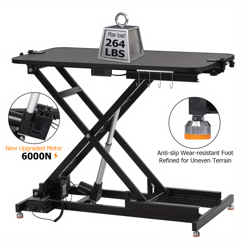 Professional Electric Large Dog Grooming Table - Height Adjustable From 39.37 Inches to 9 Inches, Durable Plastic, Comfortable Grip Design, with X-Base and Beauty Container, Pet Grooming Station | Stylish Electric Table | Rugged Metal Frame, Dog Grooming