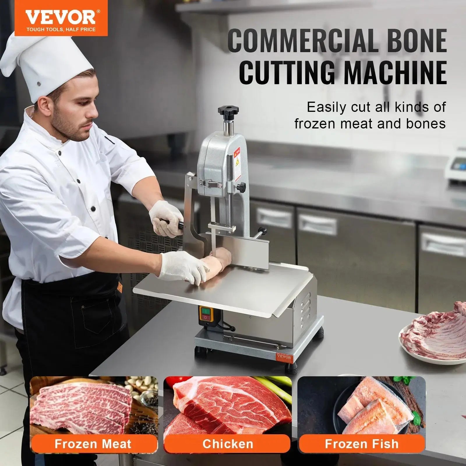 【DealsForYouDays】VEVOR Commercial Electric Meat Bandsaw,  650W Stainless Steel Countertop Meat Sawing Machine, Workbench 12.4" x 18.1", 4.33 Inch Max Cutting Thickness, Frozen Fish Cutter for Rib Pork Beef