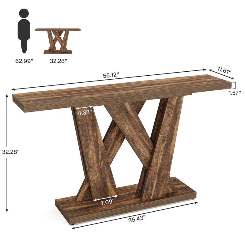 Console Table, Farmhouse Entryway Table with Geometric Base