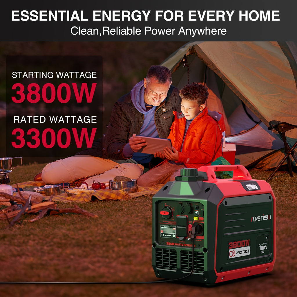 Ultra-quiet 2500/3800/5000 watt gas portable inverter with CO sensor - suitable for home, camping and outdoor activities - supports parallel operation