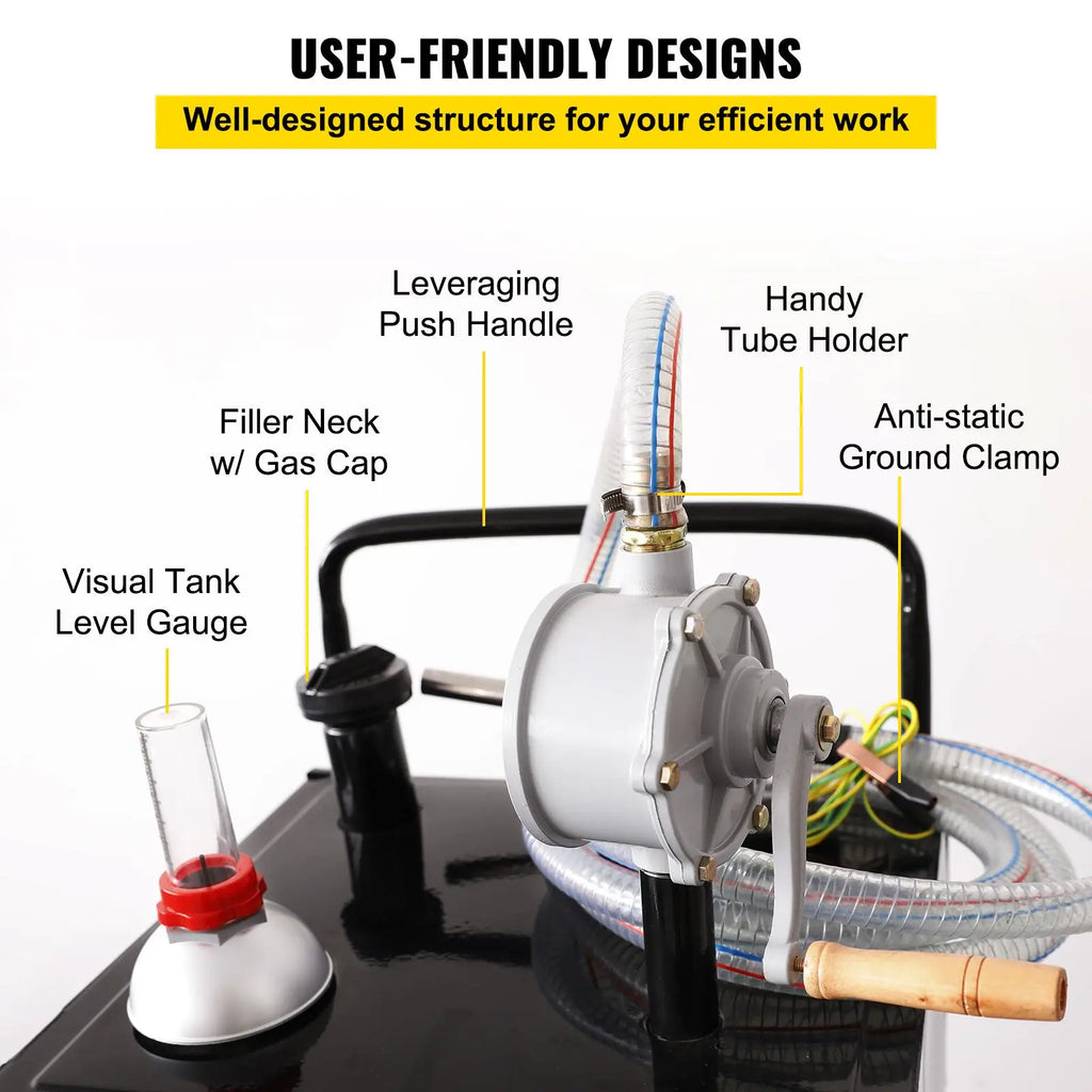 【DealsForYouDays】VEVOR Fuel Caddy, 35 Gallon, Gas Storage Tank on 4 Wheels, with Manuel Transfer Pump, Gasoline Diesel Fuel Container for Cars, Lawn Mowers, ATVs, Boats, More, Black Bottles Hand