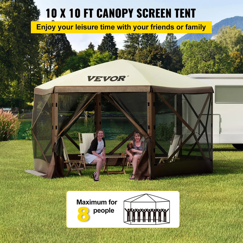 【DealsForYouDays】VEVOR Gazebo Screen Tent, 10 x 10 ft, 6 Sided Pop-up Camping Canopy Shelter Tent with Mesh Windows, Portable Carry Bag, Ground Stakes, Large Shade Tents for Outdoor Camping, Lawn and Backyard