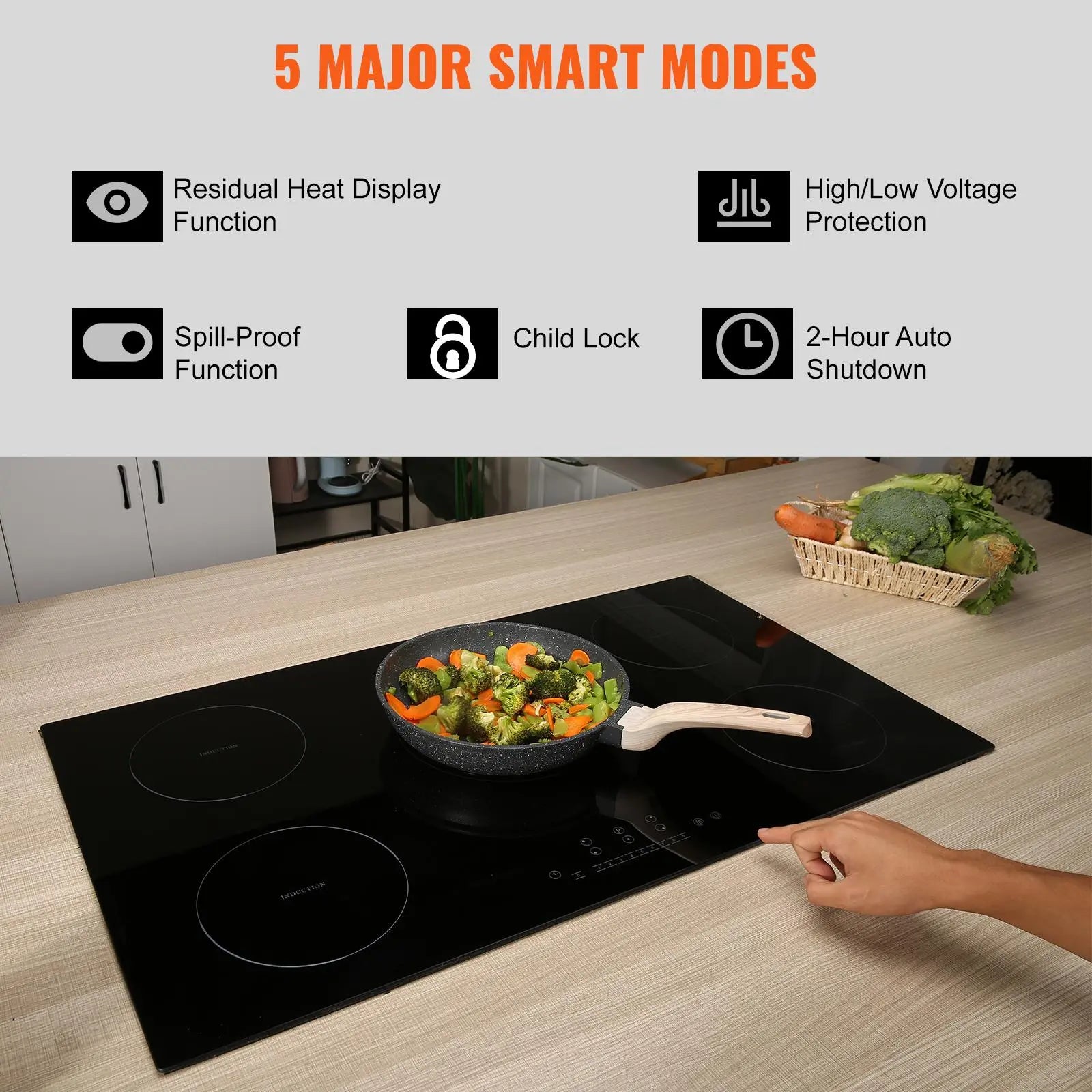【DealsForYouDays】VEVOR Electric Cooktop, 5 Burners, 36'' Induction Stove Top, Built-in Magnetic Cooktop 9200W, 9 Heating Level Multifunctional Burner, LED Touch Screen w/ Child Lock & Over-Temperature Protection