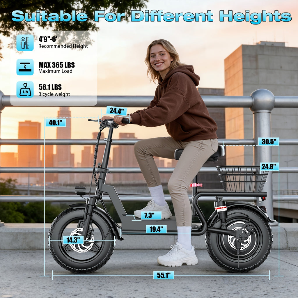 749W electric scooter with seat, 48V15AH high-capacity battery, 35 mph/19.9 mph, 14-inch pneumatic tires, adjustable seat and handlebar height, commuter scooter with dual suspension with storage basket
