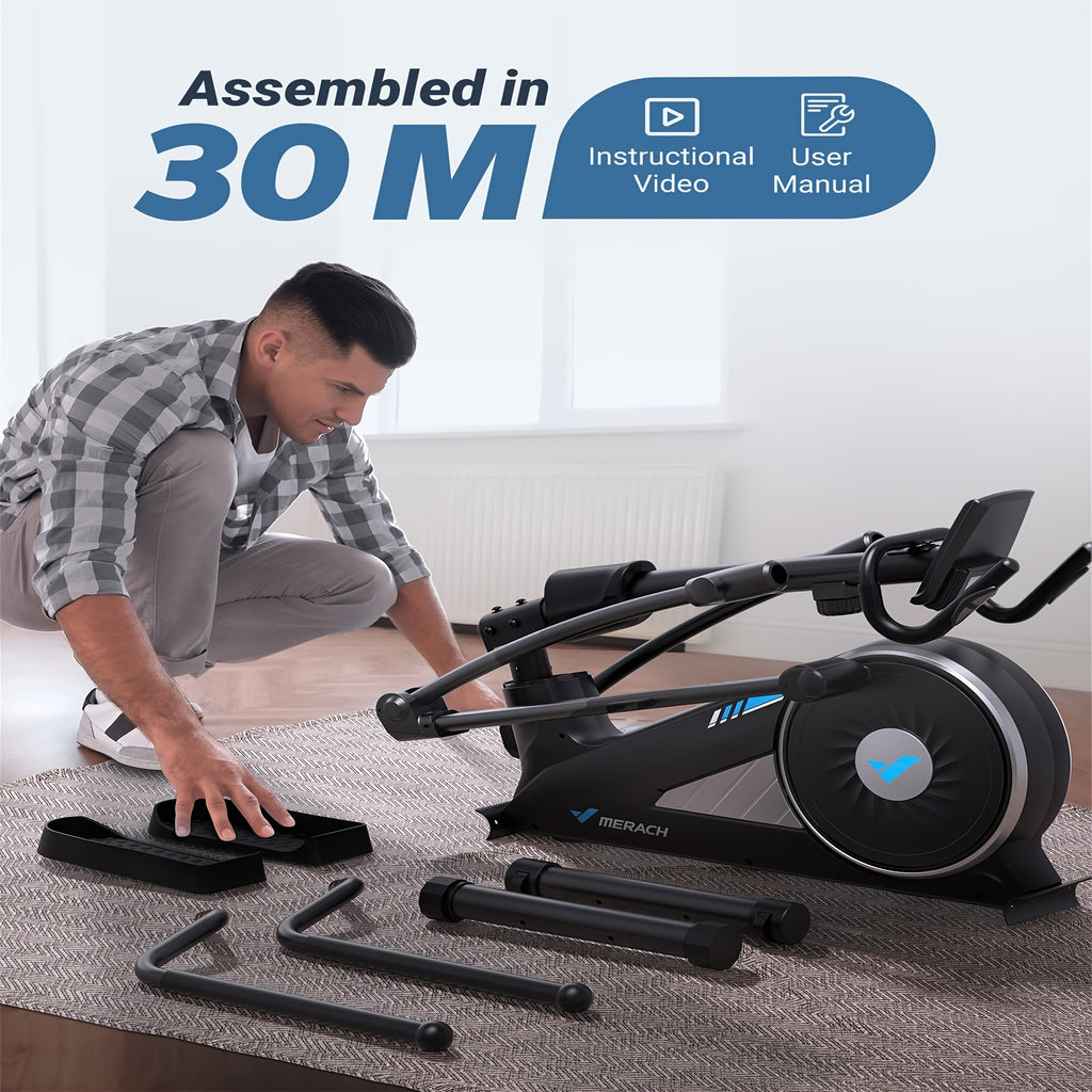 MERACH elliptical home fitness machine, ultra-quiet magnetic drive system, 16-speed resistance adjustment, 15.5IN step size, 350LBS load-bearing capacity, App connection