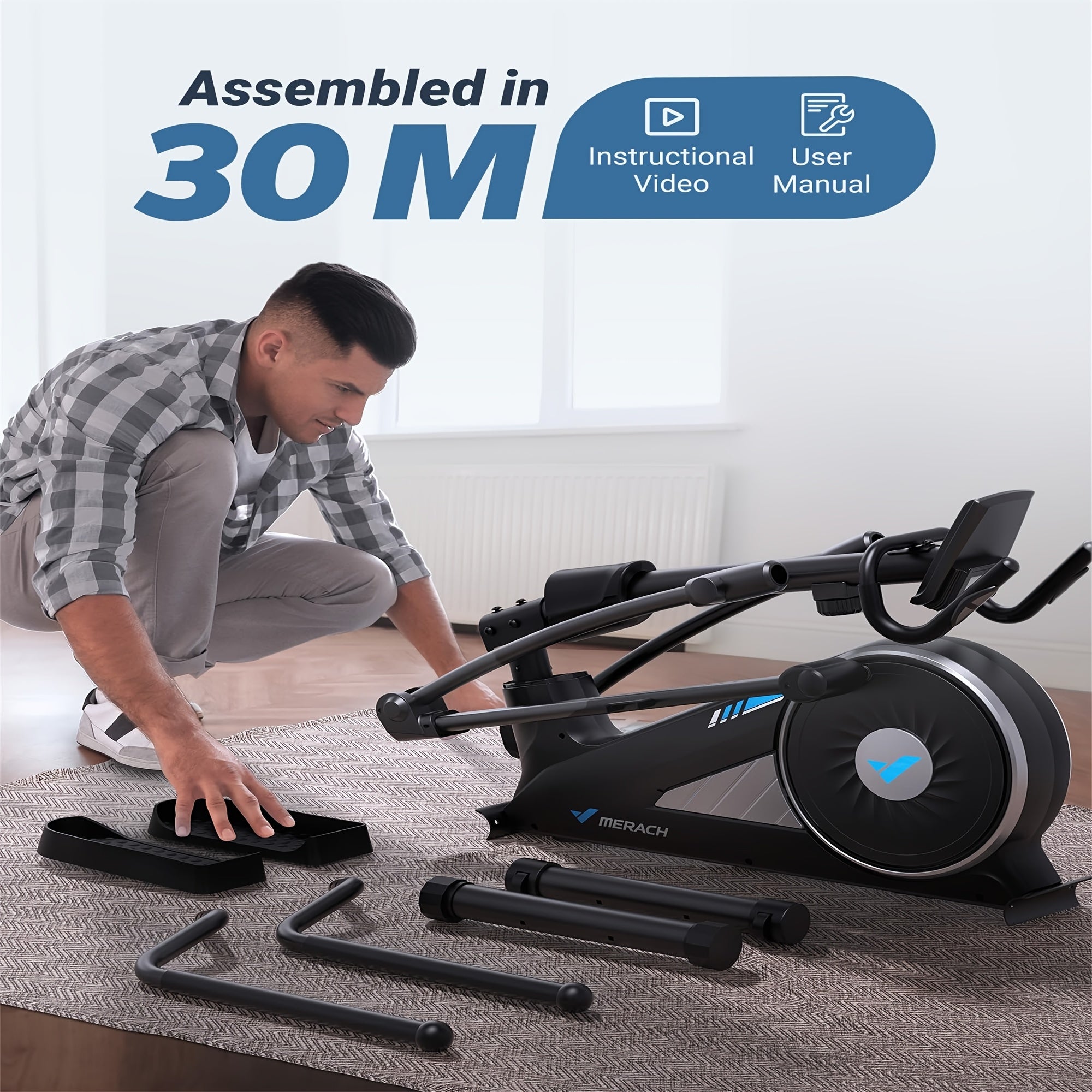 MERACH elliptical home fitness machine, ultra-quiet magnetic drive system, 16-speed resistance adjustment, 15.5IN step size, 350LBS load-bearing capacity, App connection