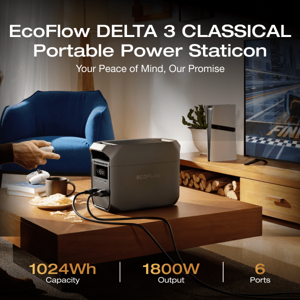 EcoFlow 30W GaN-C fast charging charger, with DELTA 3 classic dark version 1000 portable power station, 1024Wh solid state lithium battery, 60 minutes fast charging, household backup power supply, solar power bank for camping and RV, including 110V