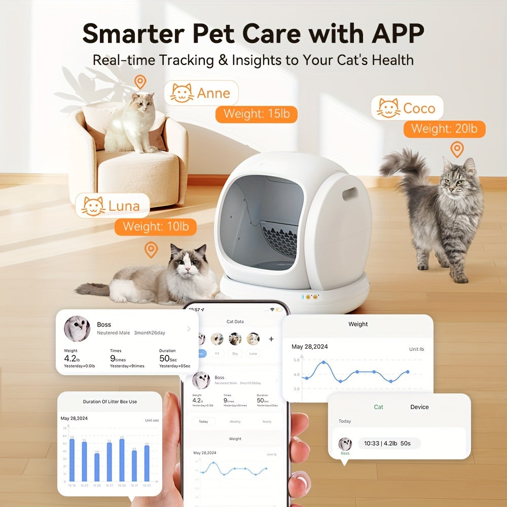 Self-cleaning cat litter box, automatic cat litter box, 19.81 gallon large capacity, XSe/APP controlled cat litter box (including garbage bags)