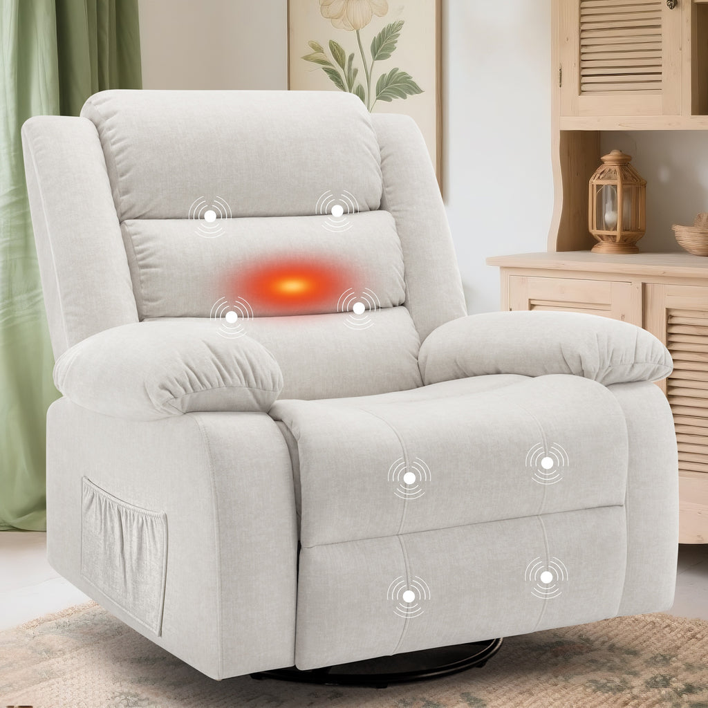 Personal care single chair, oversized rotating rocking chair, lounge chair with massage heating function, adult manual lounge chair, side pocket, sofa chair suitable for large space, material casual lounge chair, Christmas gift