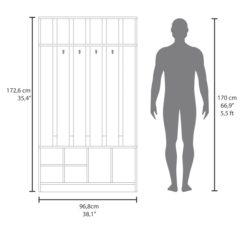 Tulcan 38' Wide Hall Tree with Bench and Shoe Storage, Entryway Bench with Coat Rack
