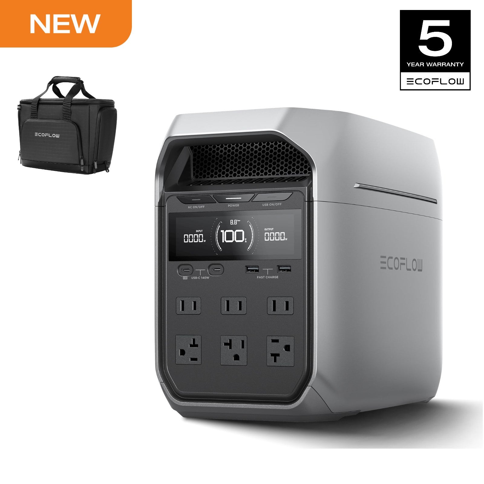 EcoFlow DELTA 2 950 mobile power supply, 950Wh LiFePO4 battery life for 10 years, 80 minutes 100% charging, 1800W AC output power supply, can be used as a solar power bank for home backup power or outdoor camping and RV (solar panel SKU optional)