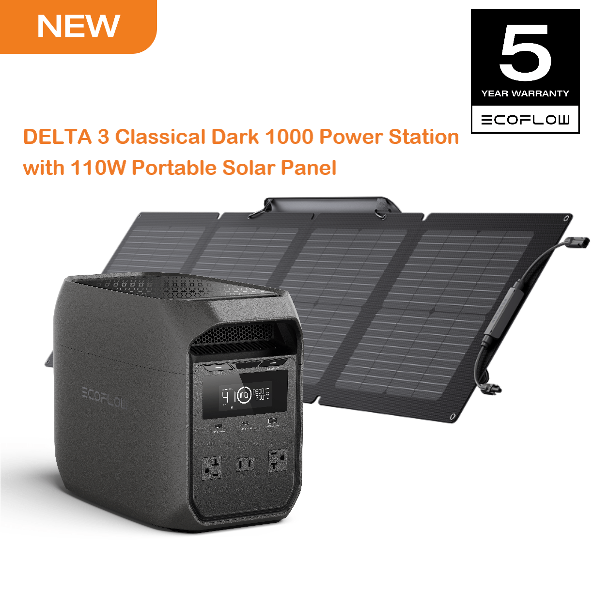 EcoFlow Rapid Mag 5000mAh Power Bank with Portable Power Station DELTA 3 Classic Dark 1000, 1024Wh Phosphorus Lithium Iron Phosphate Battery, 1800W AC Output with X-Boost Technology, 1 Hour Fast Charging, Solar Power Bank for Home Outdoor (110W/160W So