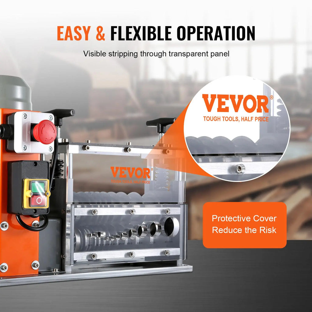 【DealsForYouDays】VEVOR Automatic Wire Stripping Machine, 0.06''-1.26'' Electric Motorized Cable Stripper, 750 W, 98 ft/min Wire Peeler with Visible Stripping Depth Reference, 10 Channels for Scrap Copper Recycling