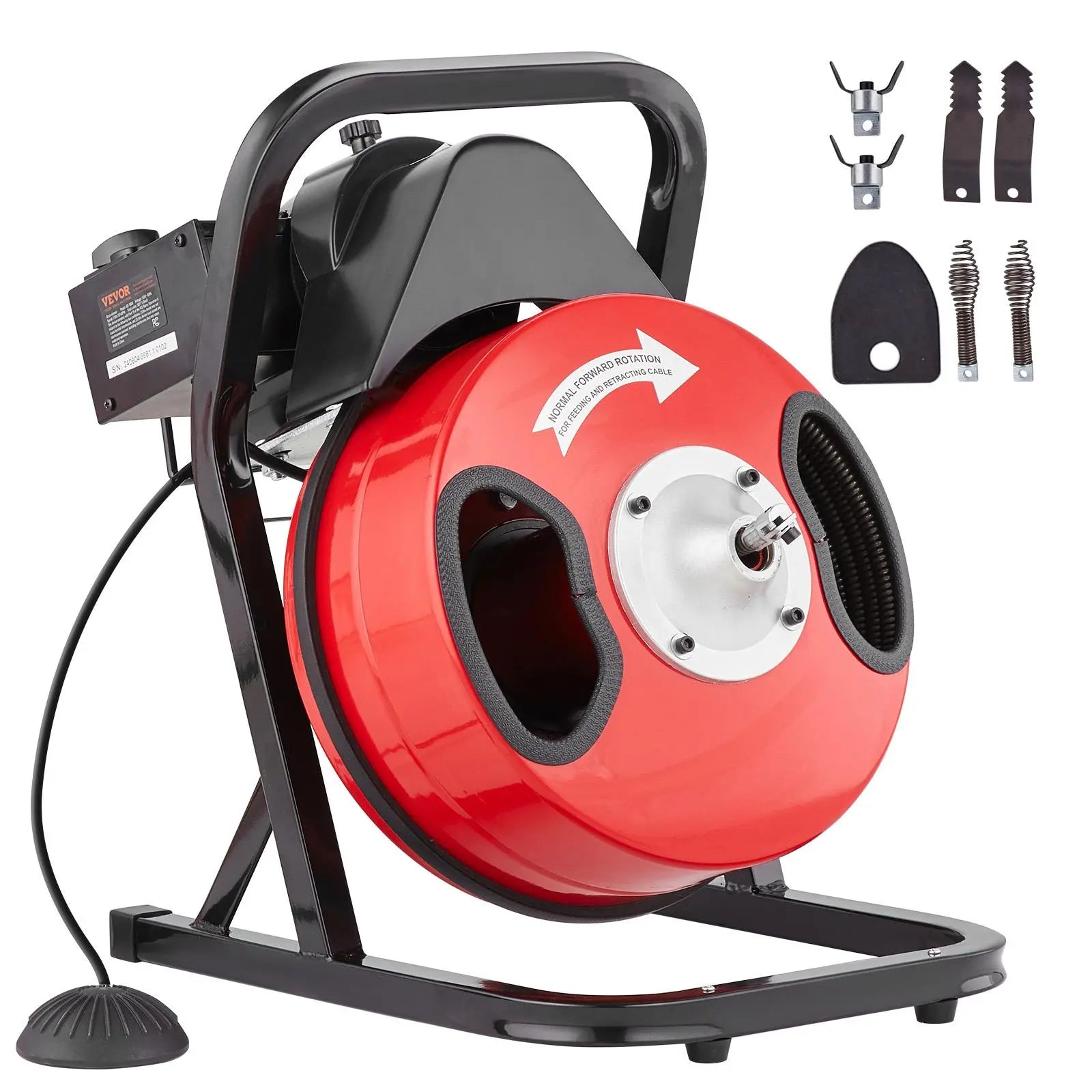 【DealsForYouDays】VEVOR Drain Cleaner Machine 50FT x 1/2 Inch, Manual Feed Sewer Snake Auger - with 4 Cutters & Air-activated Foot Switch for 2" to 4" Pipes