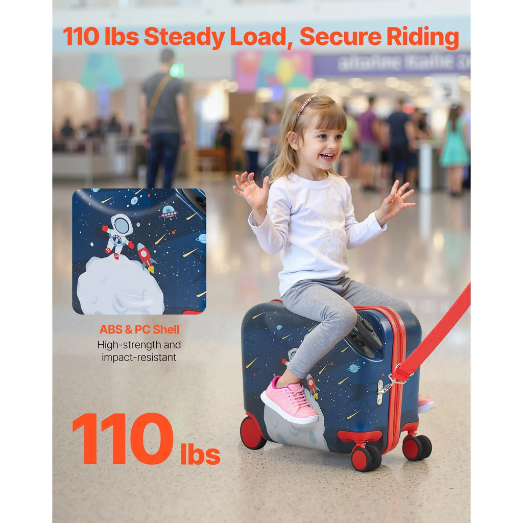 【DealsForYouDays】VEVOR Ride-on Luggage, 26 L Capacity, 18 Inches Tow Along Toddler Carry on Luggage with Wheels, Adjustable Shoulder Strap, Lightweight Kids Riding Suitcase for Boys & Girls Aged 3+, Blue & White