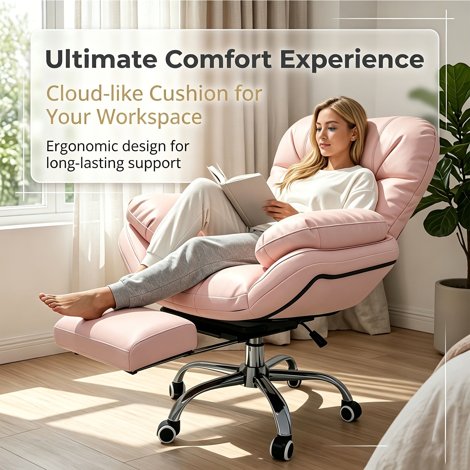 Ergonomic High Back Office Chair with Pedals - Swivel Office Chair for Work, Play and Nap, Adjustable Height, 360 Degree Rotation, Cloud Cushion with Rugged Metal Frame, Floor Protection Base for Home Office, Bedroom, Living Room - Bright Color