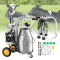 【DealsForYouDays】VEVOR Electric Cow Milking Machine, 6.6 Gal / 25 L 304 Stainless Steel Bucket, Automatic Pulsation Vacuum Milker, Portable Milker with Food-grade Silicone Cups and Tubes, Adjustable Pressure