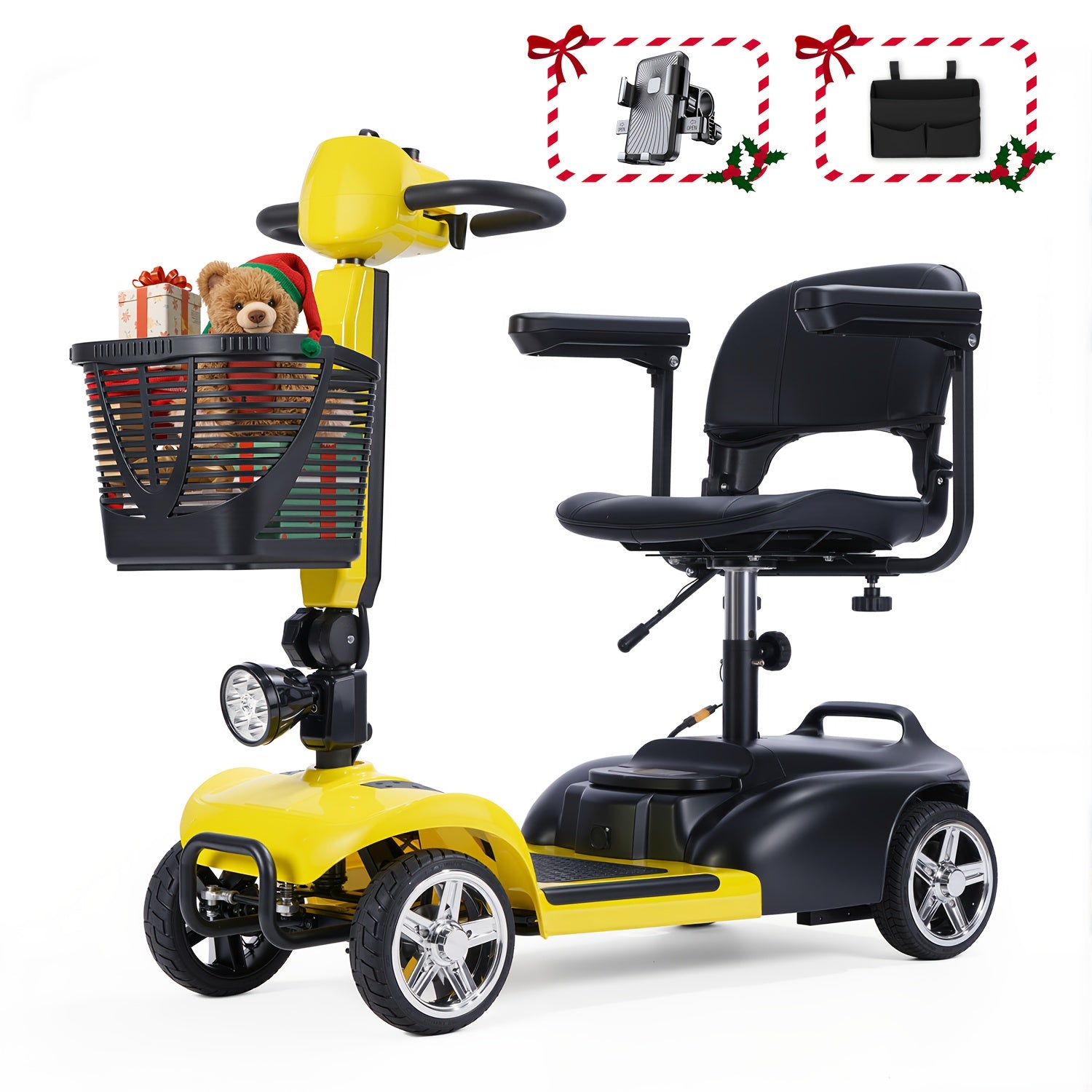 SAY YEAH Electric Quad Motorcycle/Folding Quad Drive, Adult Electric Bicycle, Quad Electric Bicycle, 250w 24v 13.5ah, with LED Headlights, Basket, 265lbs, 15.5 miles, with Removable Basket. Phone Holder and Charger