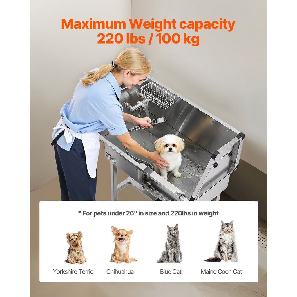 VEVOR 34 "/38"/Dog Barber Bath Stainless Steel w Step Faucet Left/Right Door