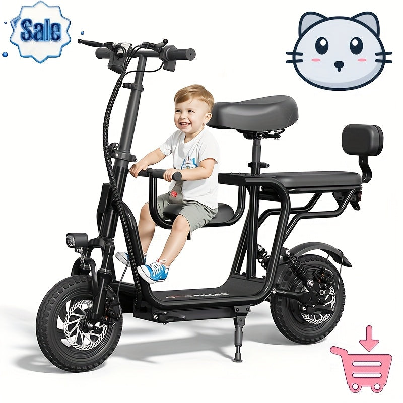 Adult electric scooter with 3 seats, powered by a 500W motor, electric bicycle with 12-inch air tires, 20 miles range, top speed 18.75 mph, electric bicycle, suitable for women/professionals