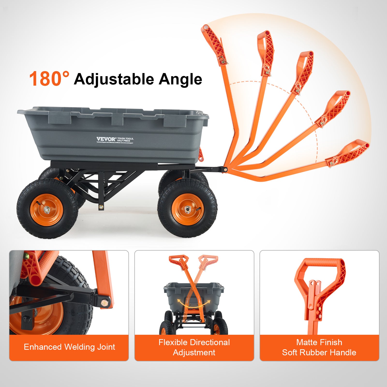 VEVOR dump truck, polyethylene garden dump truck with easy-to-assemble steel frame, dump truck with 2-in-1 convertible handle, utility trolley 1500 lbs weight, 13-inch tires